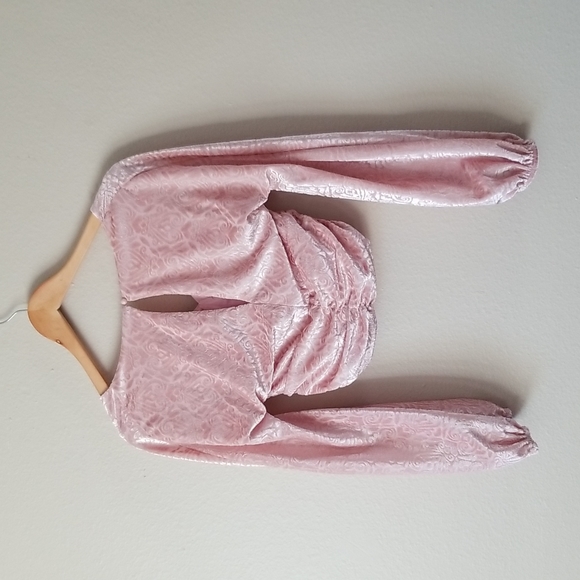 Self Esteem Juniors Pink Velvet Cropped Sweater. - Picture 7 of 7